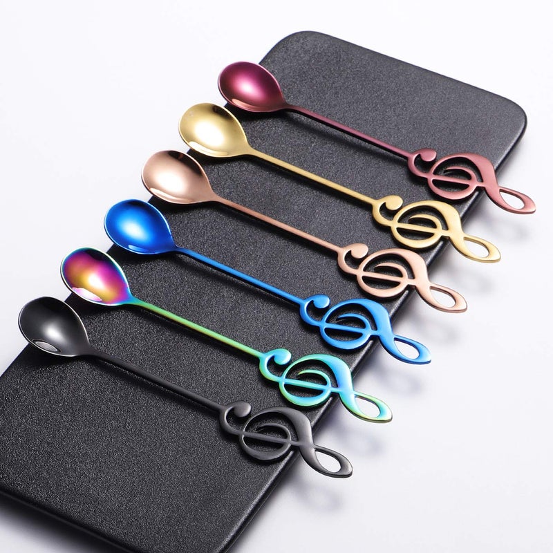 Ironx Music Note Spoons 6-Pack Creative Cute Teaspoons 18/10 Stainless Steel Staff Musical Notation Shaped Coffee Spoons by IRONX (multi-color music note) - Image 3